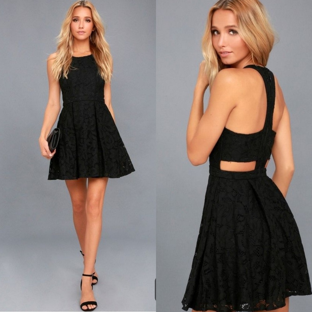 🎉Lulu's | Daisy Date Black Lace Skater Dress